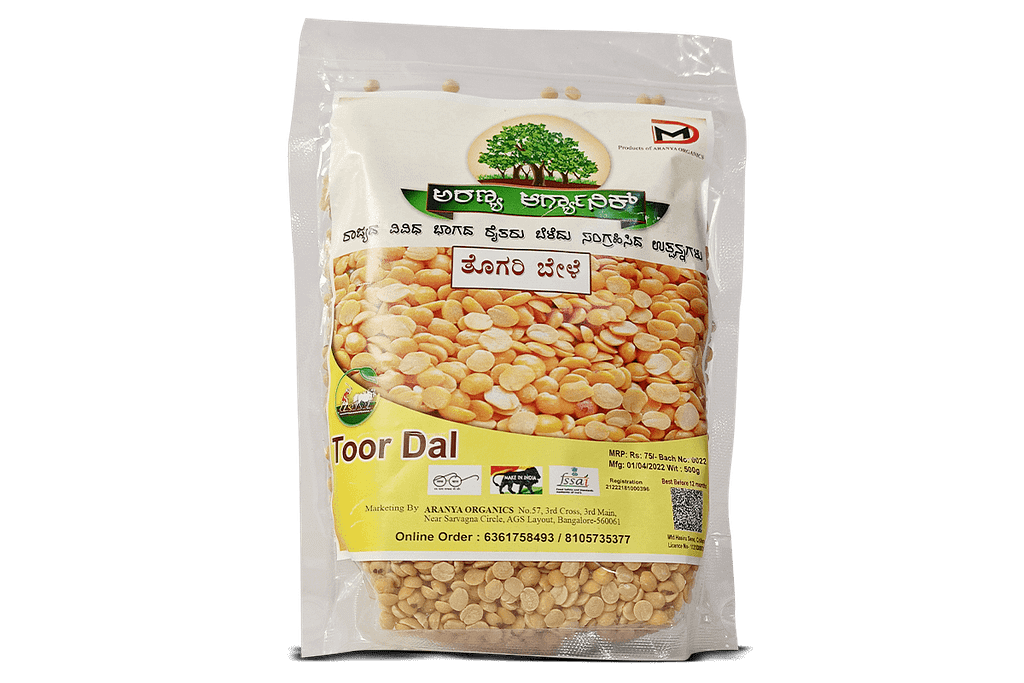 image of a packet filled with Toor Dal from Aranya Organics