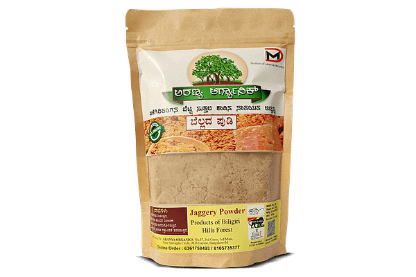 image of packet filled with Jaggery Powder from Aranya Organics