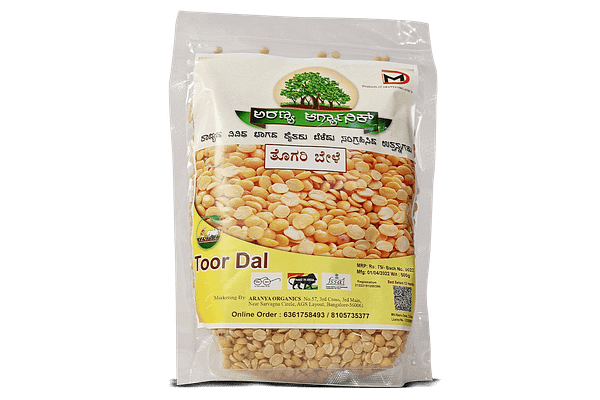 image of a packet filled with Toor Dal from Aranya Organics